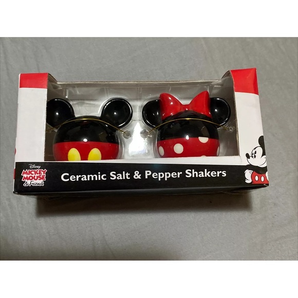 Disney Mickey Mouse Ceramic Salt & Pepper Shakers - Red and Black - Picture 1 of 6
